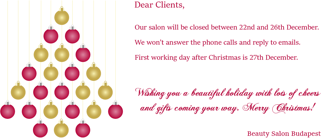 Christmas 2018 beauty salon closed